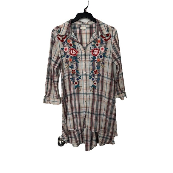 Kyla Seo Plaid High Low Dress Tunic XS Embroidered Boho - Picture 4 of 11